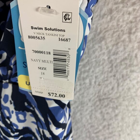 Swim Solutions Womens Navy V-Neck Animal Print Underwire Tankini Top Size 18 NWT - Picture 3 of 8